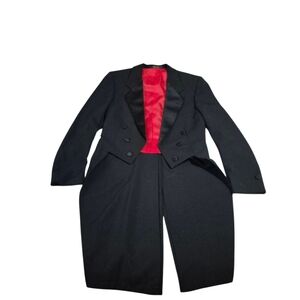 Vintage Pierre Cardin Couture Black Tuxedo Tailcoat 36 R Red Lined Formal Jacket